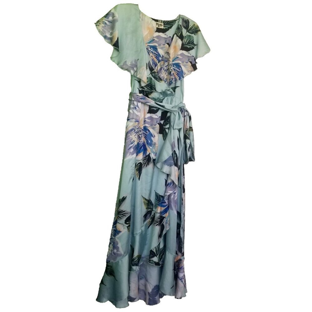 Show Me Your Mumu Sz Small Mint To Be Jess Ruffle Midi Dress Blue Floral Popover